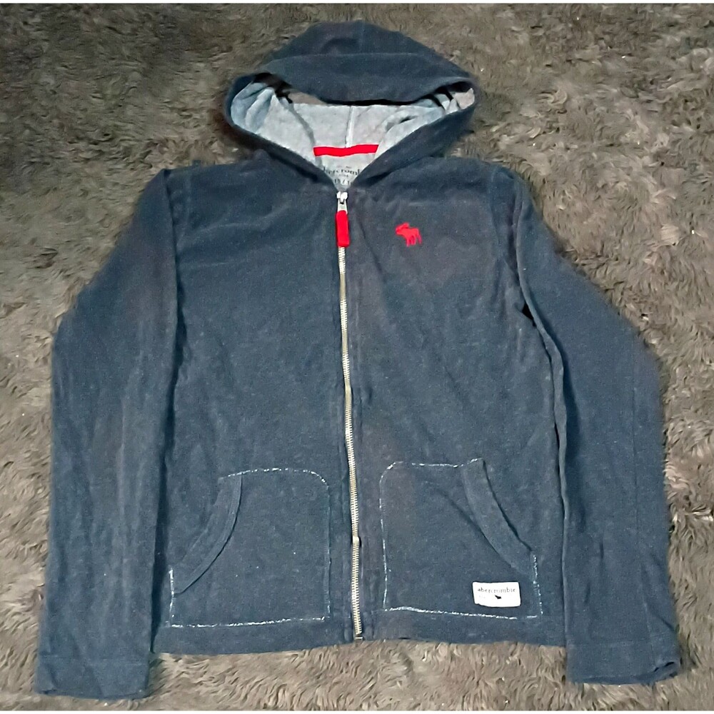 Abercrombie Boys Full Zip Hoodie Hooded Pockets Blue Fleece Size 14-16